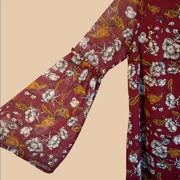Xhilaration Floral Maroon and Orange Long-Sleeved Dress - Picture 3 of 6
